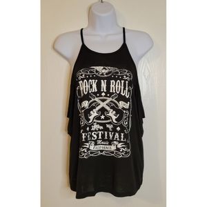 Black Rock and roll graphic cold shoulder top. XS. Charlotte Russe.